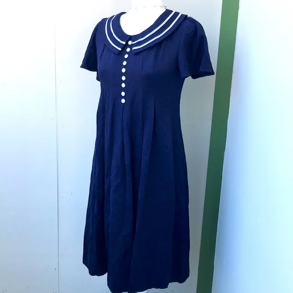 Vintage | Dresses | Vintage 9s Nautical Navy Statement Collar Babydoll Dress  | Poshmark